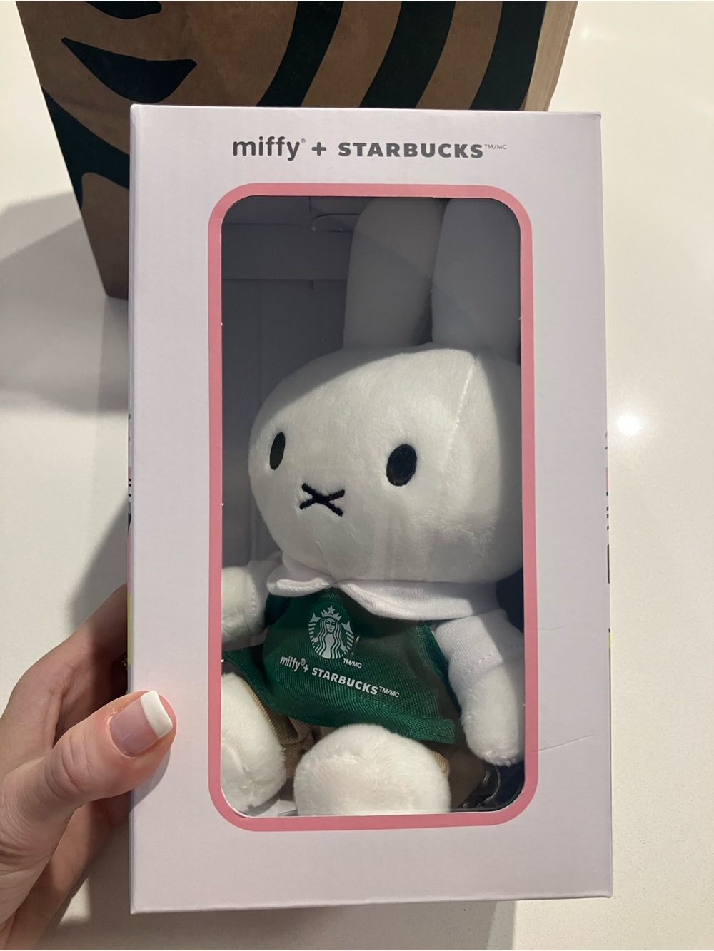 Starbucks x Miffy Plush Bunny in White with Green Apron. New in box